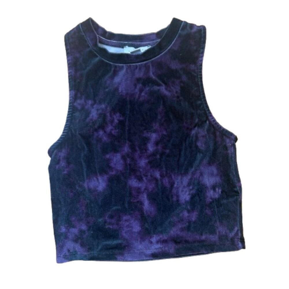 TOPSHOP Velvet Velveteen Velour Purple Tie Dye Crop Top Size Small 4-6